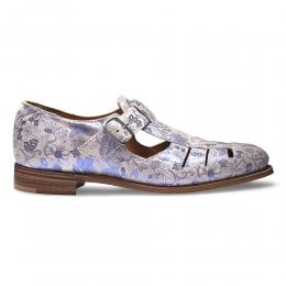 joseph cheaney 2019 pe donna cheaney belle t bar sandal in white blue metallic floral print suede p934 6682 thumb